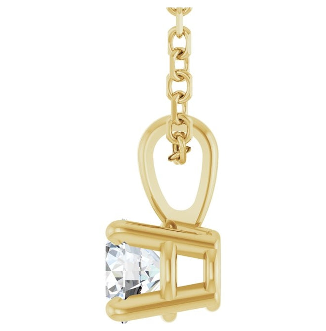 14K Yellow Or White Gold Round  Vs, F+ Polished Lab-Grown Diamond Solitaire 4-Prong 18" Necklace 1Mm With Lobster Clasp
