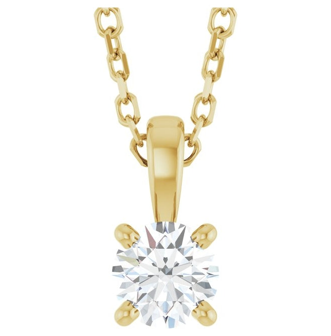 14K Yellow Or White Gold Round  Vs, F+ Polished Lab-Grown Diamond Solitaire 4-Prong 18" Necklace 1Mm With Lobster Clasp