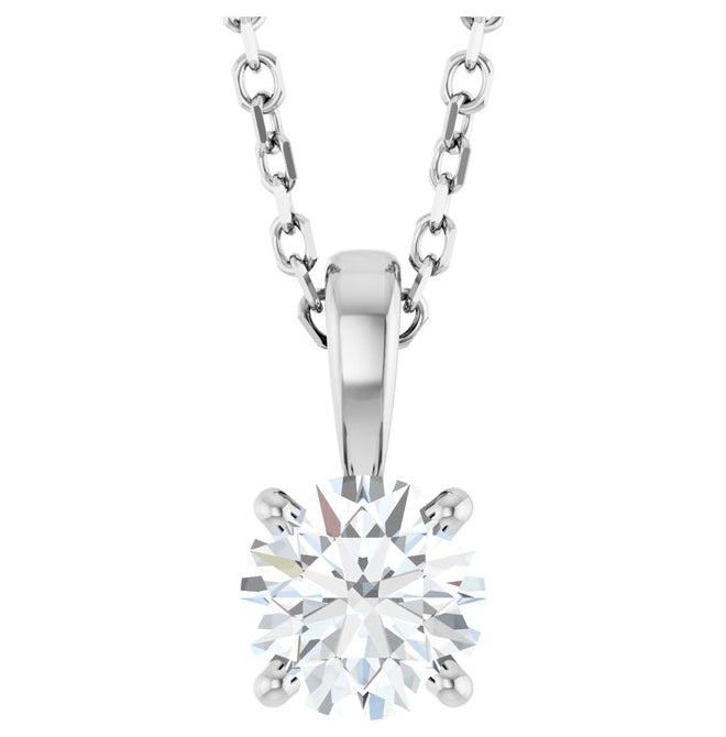14K Yellow Or White Gold Round I1, G-H Polished Natural Diamond 18" Necklace 1Mm With Spring Ring