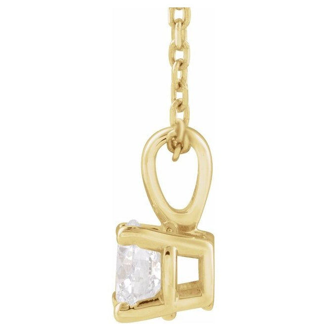14K Yellow Or White Gold Round  Vs, F+ Polished Lab-Grown Diamond Solitaire 4-Prong 18" Necklace 1Mm With Lobster Clasp