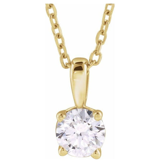 14K Yellow Or White Gold Round Si1-Si2, G-H Polished Lab-Grown Diamond 18" Necklace 1Mm With Spring Ring