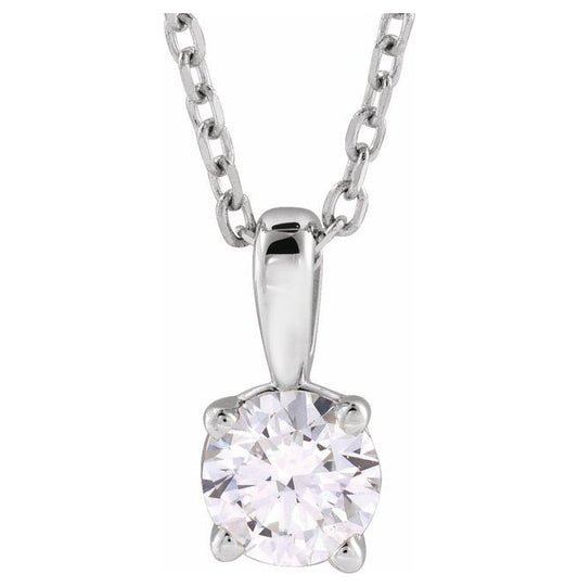 14K Yellow Or White Gold Round Vs, F+ Polished Lab-Grown Diamond Solitaire 4-Prong 18" Necklace 1.3Mm With Lobster Clasp