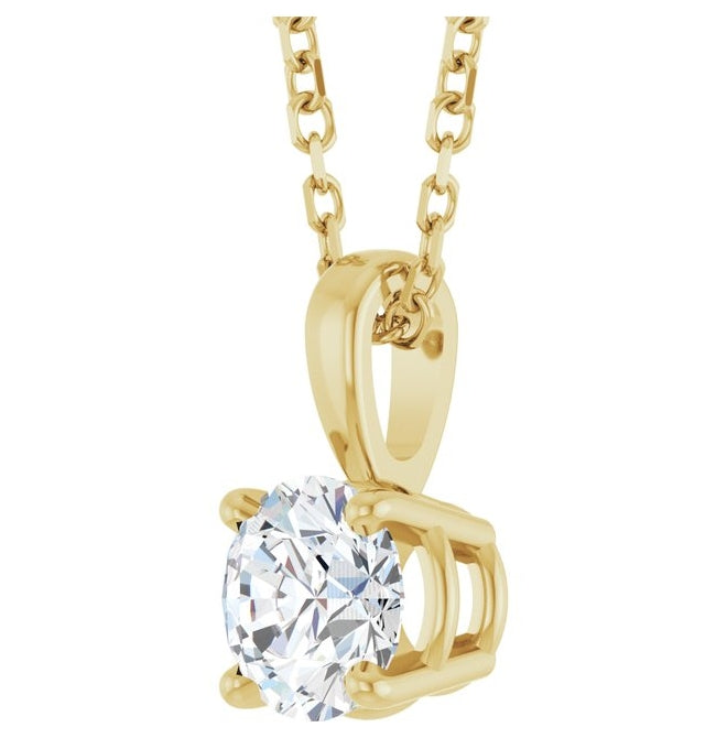 14K Yellow Or White Gold Round Si1-Si2, G-H Polished Lab-Grown Diamond 18" Necklace 1Mm With Spring Ring