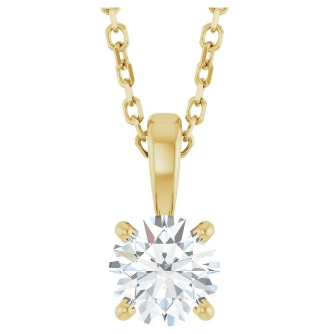 14K Yellow Or White Gold Round Si1-Si2, G-H Polished Lab-Grown Diamond 18" Necklace 1Mm With Spring Ring