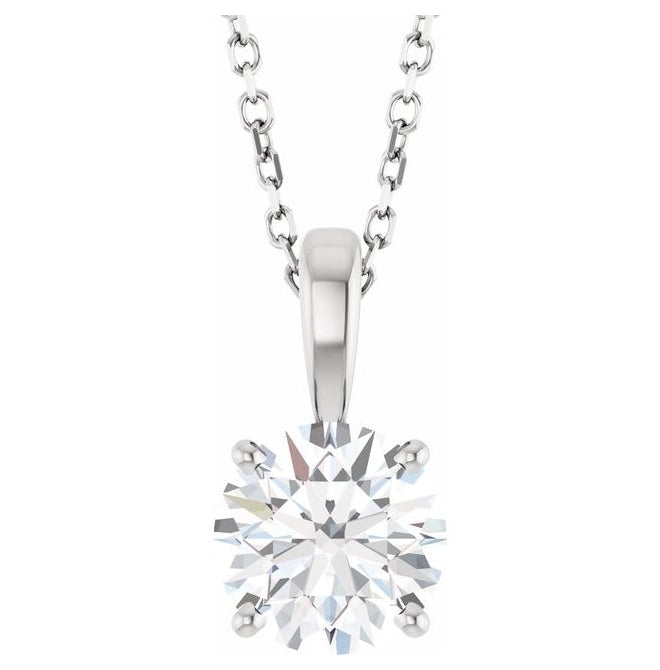 14K Yellow Or White Gold Round Si1-Si2, G-H Polished Lab-Grown Diamond 18" Necklace 1Mm With Spring Ring