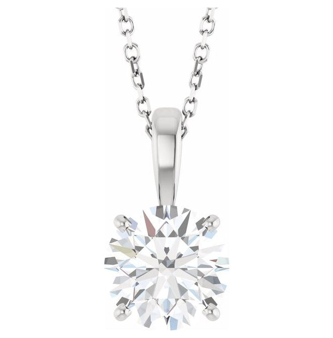 14K Yellow Or White Gold Round Vs, F-G Polished Lab-Grown Diamond 4-Prong Solitaire 18" Necklace 1.5Mm With Lobster Clasp
