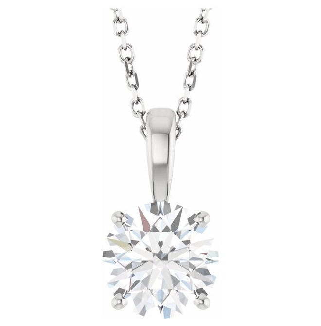 14K Yellow Or White Gold Round Vs, F-G Polished Lab-Grown Diamond 4-Prong Solitaire 18" Necklace 1.5Mm With Lobster Clasp