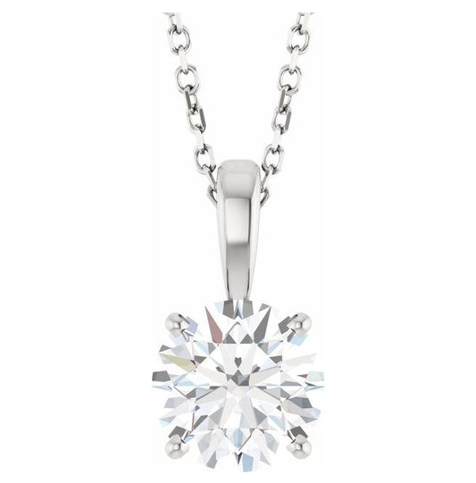 14K Yellow Or White Gold Round Vs, F-G Polished Lab-Grown Diamond 4-Prong Solitaire 18" Necklace 1.5Mm With Lobster Clasp