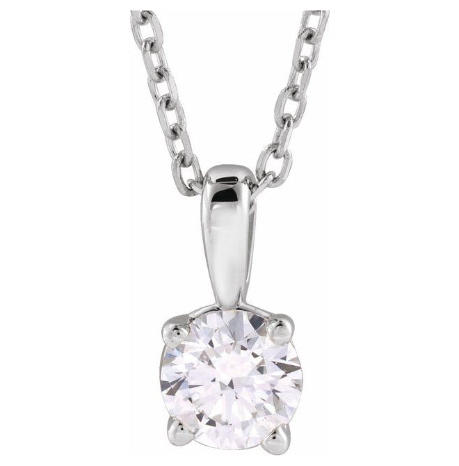 14K Yellow Or White Gold Round  Vs, F+ Polished Lab-Grown Diamond Solitaire 4-Prong 18" Necklace 1Mm With Lobster Clasp