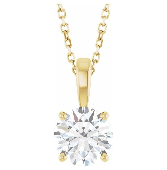 14K Yellow Or White Gold Round Vs, F-G Polished Lab-Grown Diamond 4-Prong Solitaire 18" Necklace 1.5Mm With Lobster Clasp