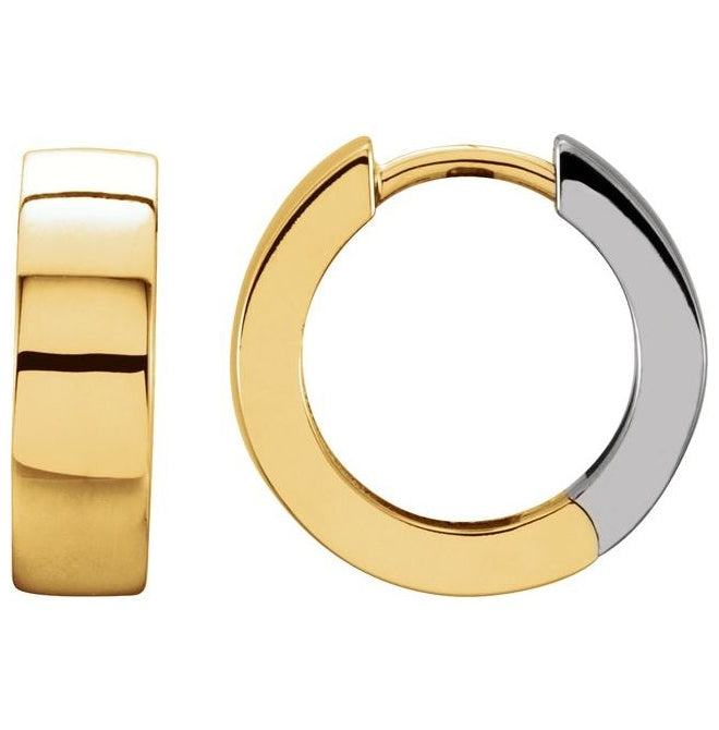 14K Yellow/White Gold 14.5 Mm x 4.3 Mm Pair Polished Hinged Hoop Earrings