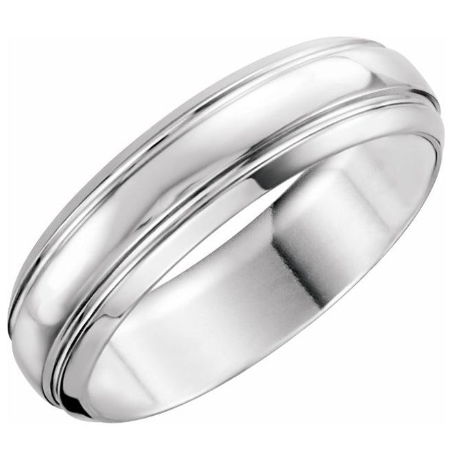 14K White Gold 6 mm Polished Comfort Fit Grooved Band