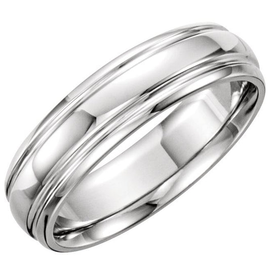 14K White Gold 6 mm Polished Comfort-Fit Grooved Band