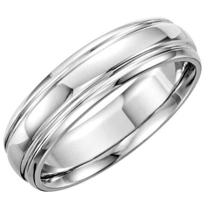 14K White Gold 6 mm Polished Comfort-Fit Grooved Band