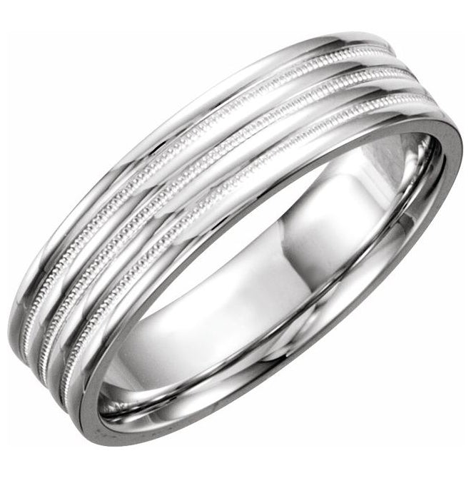 14K White Gold 6 mm Ridged Band with Milgrain Size 8.5
