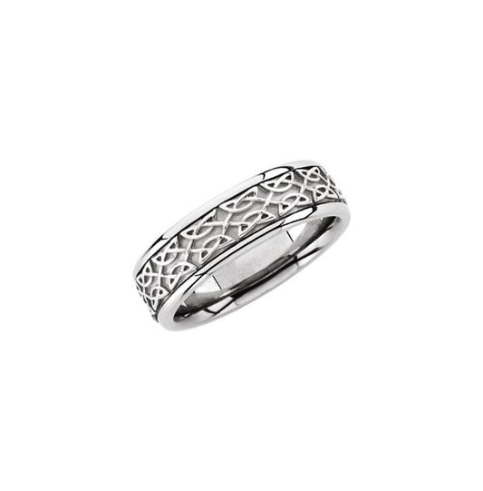 14K White Gold 7 mm Celtic-Inspired Comfort-Fit Half Round Band   Size 9.5