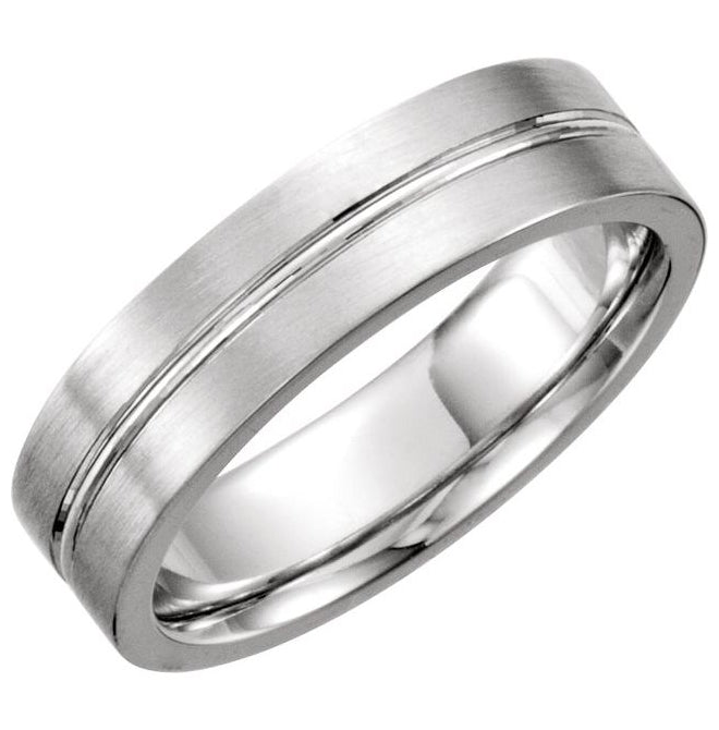 14K White Gold 4.5 mm Grooved Comfort-Fit Flat Band Size 6