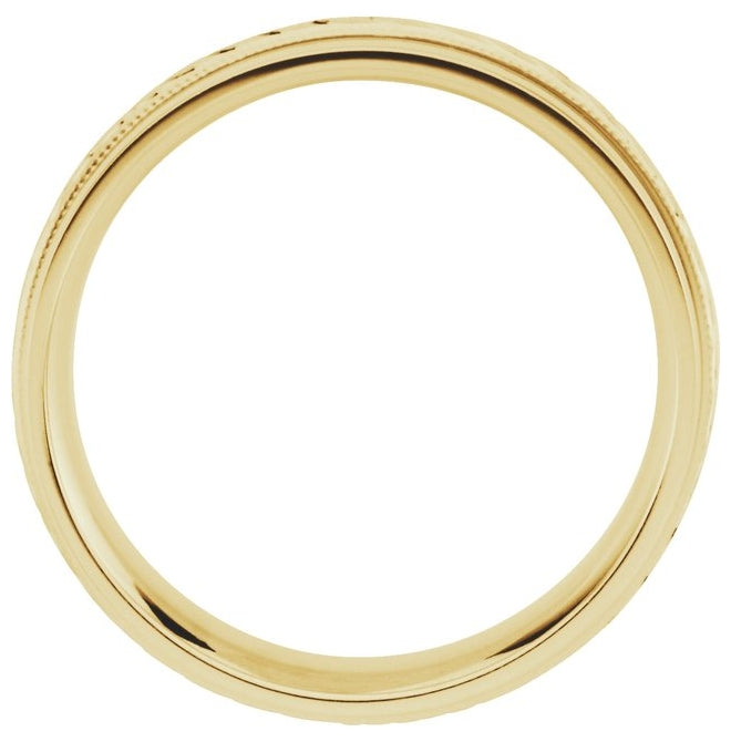 14K Yellow Gold 6 mm Milgrain Design-Engraved Comfort-Fit Half Round Band Size 10.5