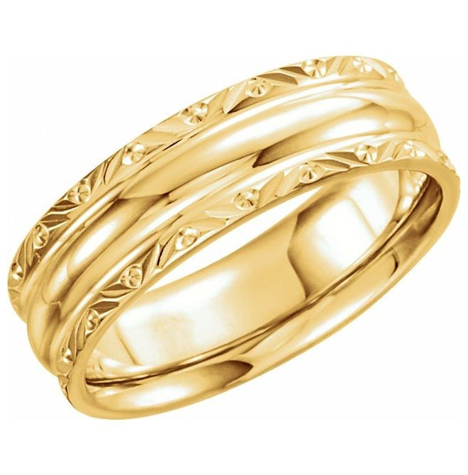 14K Yellow Or White Or Two Tone Gold 6 mm Design-Engraved Comfort-Fit Band