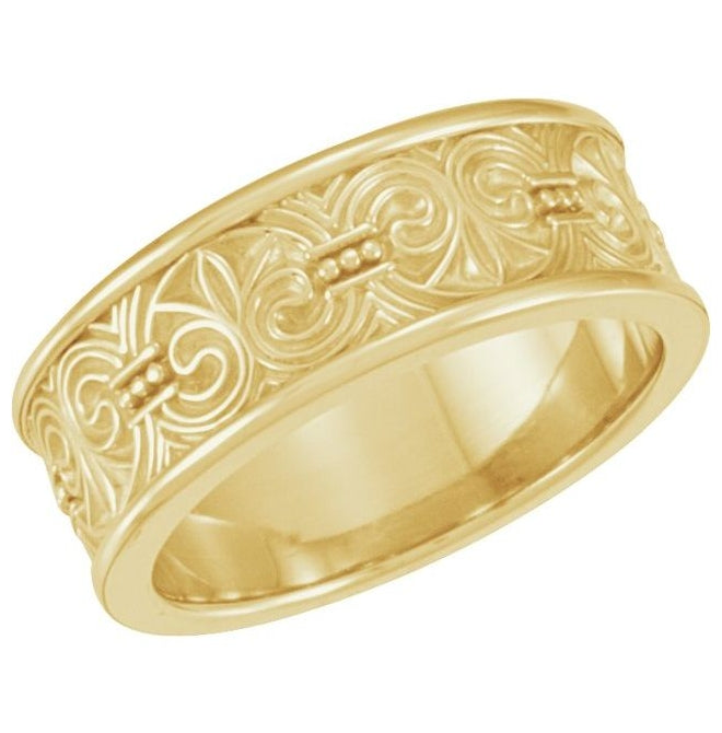 18K Yellow Gold 7.5 mm Fleur-de-lis Band Size 5