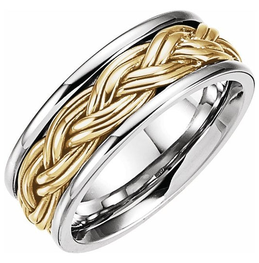 14K White/Yellow Gold 8 mm Hand-Woven Comfort-Fit Flat Band Size 11
