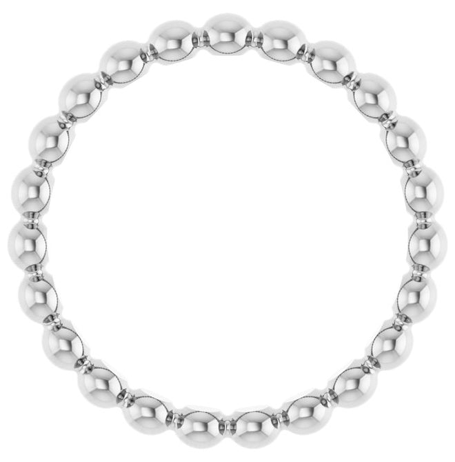14K White Gold Or Sterling Silver Polished Beaded Stackable Ring