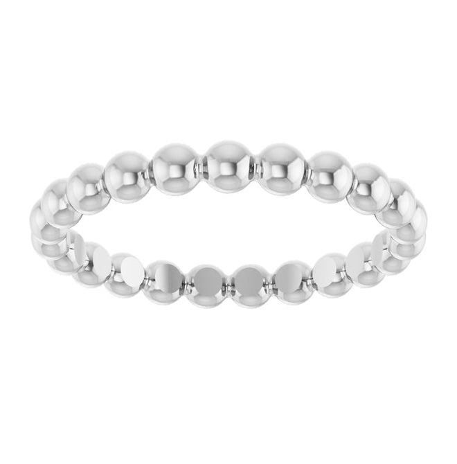 14K White Gold Or Sterling Silver Polished Beaded Stackable Ring