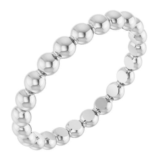 14K White Gold Or Sterling Silver Polished Beaded Stackable Ring