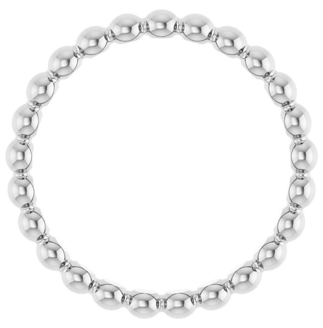 14K White Gold Or Sterling Silver Polished Beaded Stackable Ring