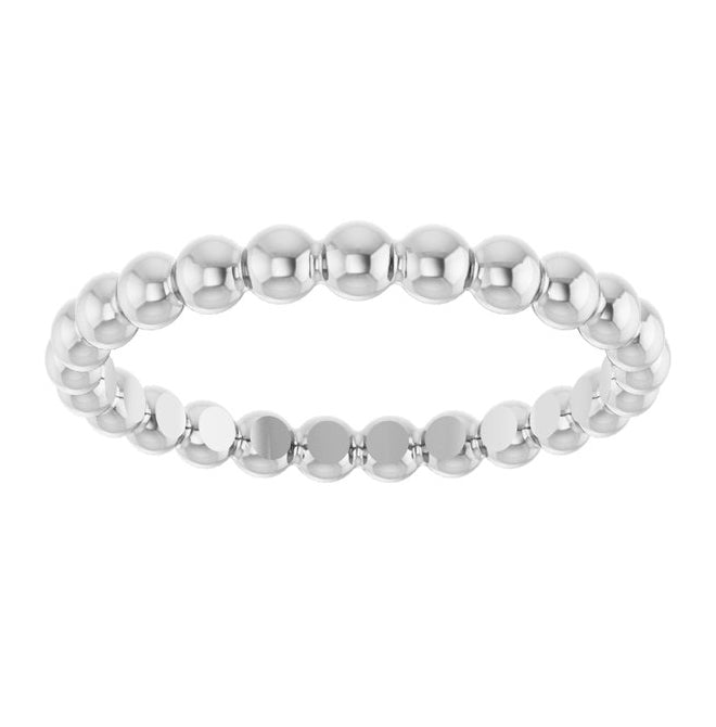 14K White Gold Or Sterling Silver Polished Beaded Stackable Ring