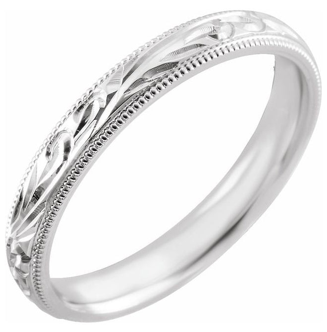 14K Yellow Gold Or Platinum 3 mm Milgrain Edge Sculptural Comfort-Fit Half Round Band