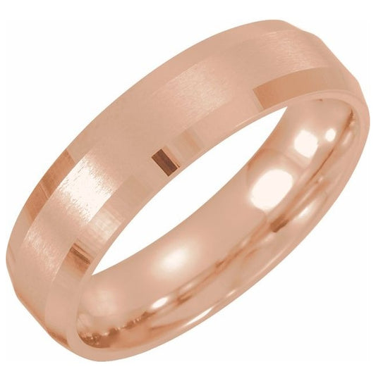 18K Rose Gold 6 mm  Beveled-Edge Comfort-Fit Flat Band Size 7.5