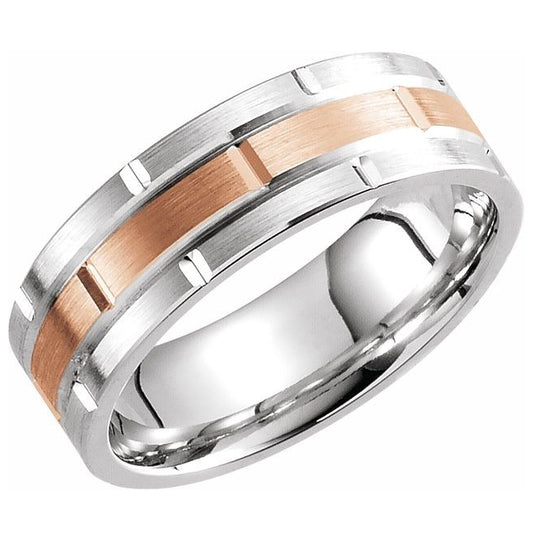 14K White & Rose Gold 7 mm Grooved Band  Size 8
