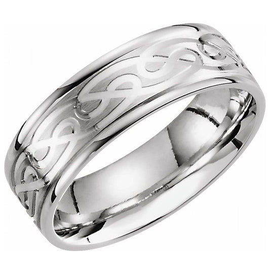 14K White Gold 7 mm Celtic-Inspired Grooved Comfort-Fit Flat Band Size 14.5