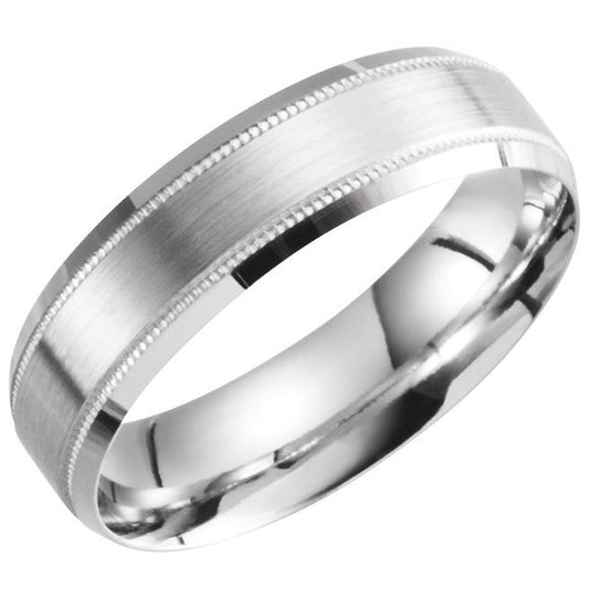 14K Yellow Or White Gold Polished Beveled Edge Comfort-Fit Milgrain Band With Satin Finish