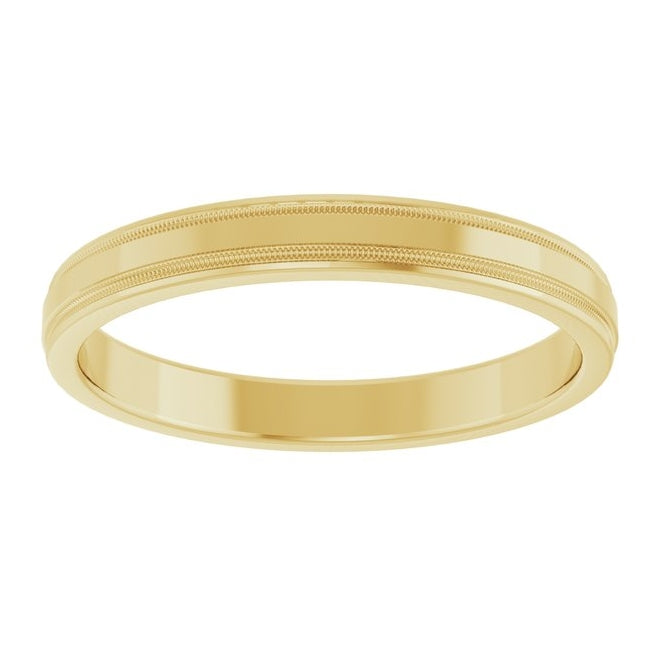 14K Yellow Or White Gold Polished Beveled Edge Comfort-Fit Milgrain Band With Satin Finish