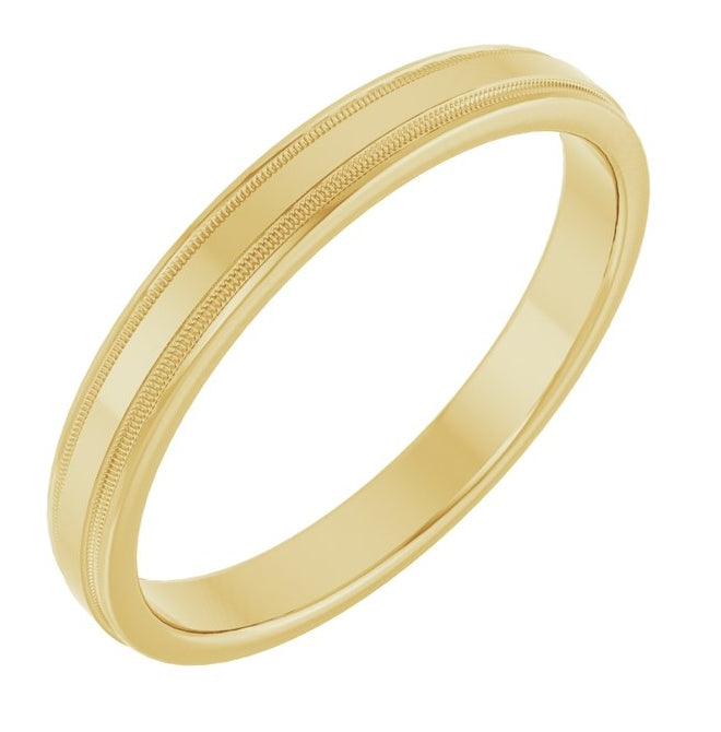 14K Yellow Or White Gold Polished Beveled Edge Comfort-Fit Milgrain Band With Satin Finish