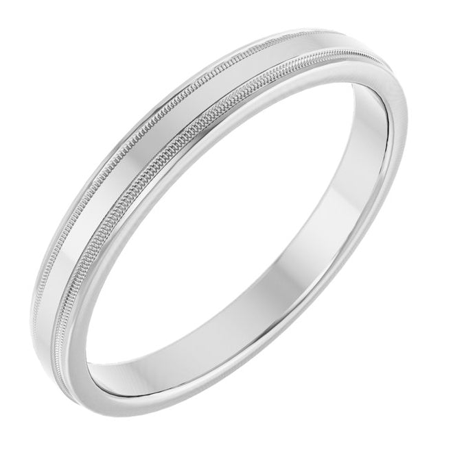 14K Yellow Or White Gold Polished Beveled Edge Comfort-Fit Milgrain Band With Satin Finish