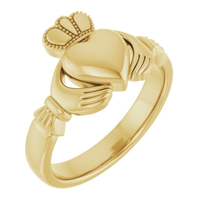 14K Yellow Gold 7.5 mm Claddagh Band Size 7