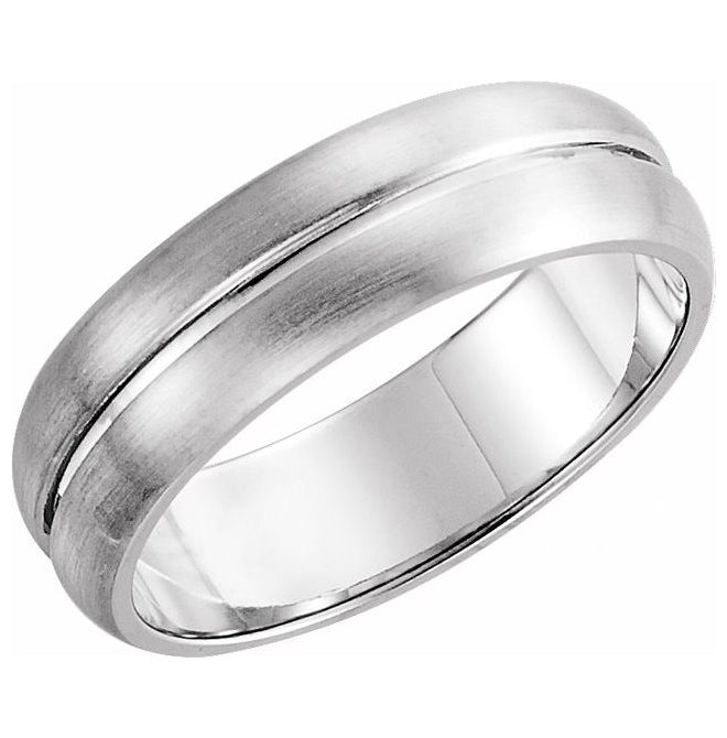 14K White Gold 5 Mm Polished Grooved Comfort-Fit Band With Brush Finish Size 10.5
