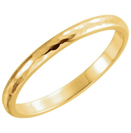 14K Yellow Gold 2 Mm Polished Half Round Band With Hammer Finish Size 7.5