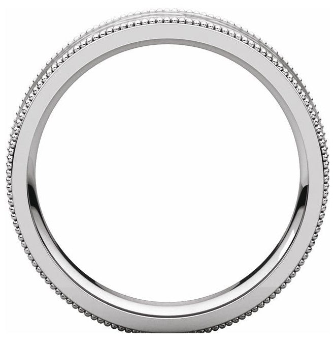 14K White Gold 5 Mm Polished Milgrain Comfort-Fit Flat Band With Satin Hammer Finish Size 8