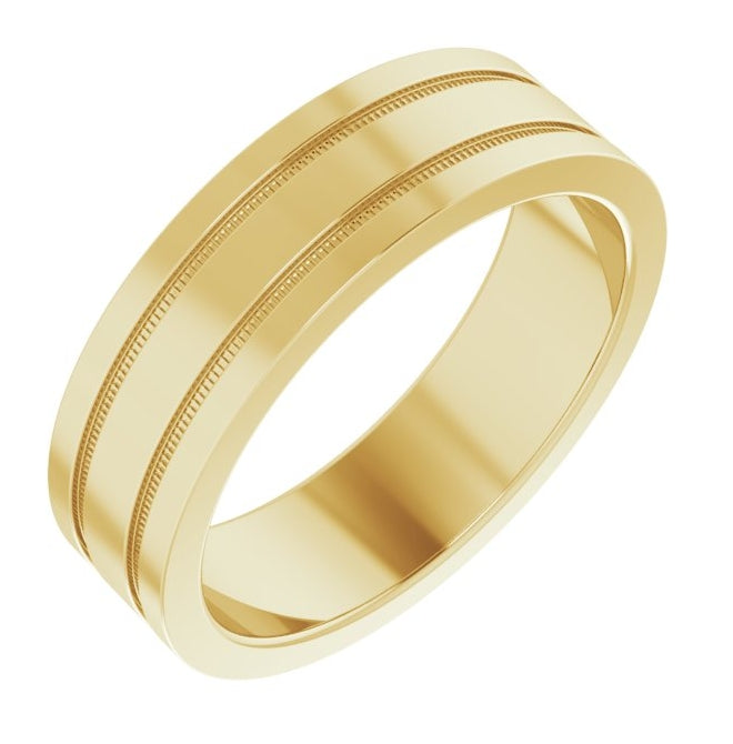 18K Yellow Gold 6 mm Milgrain Grooved Comfort-Fit Flat Band Size 9.5