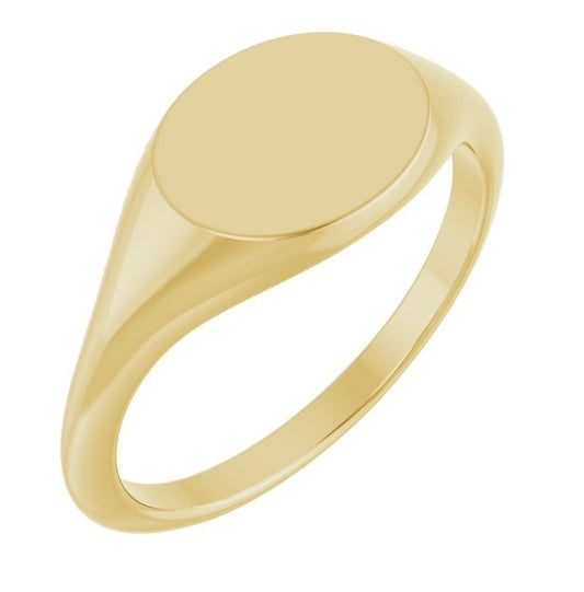 10K Yellow Gold Oval 10 X 8 Mm Brush Polished Signet Ring Size 7