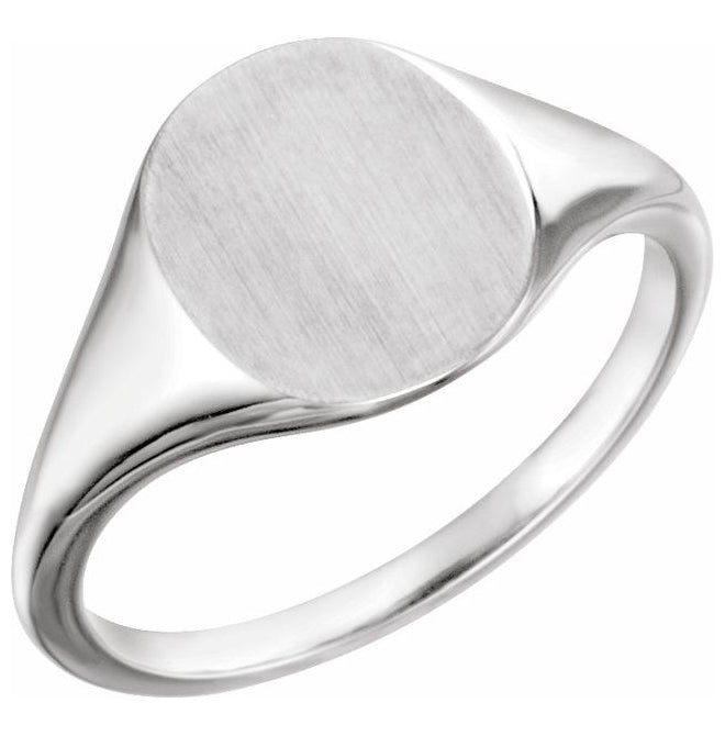 14K Yellow Or White Gold Or Sterling Silver Oval 10 X 8 Mm Brush Polished Signet Ring Size 7