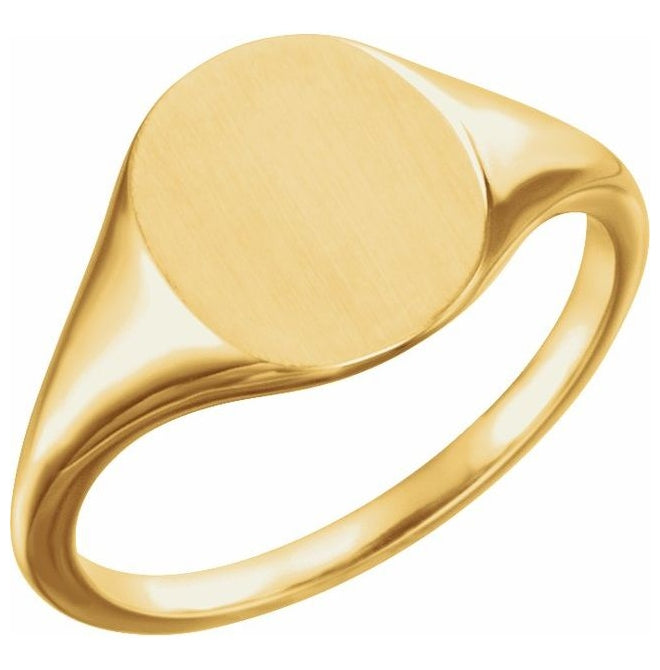 14K Yellow Or White Gold Or Sterling Silver Oval 13 X 11 Mm Brush Polished Signet Ring Size 7