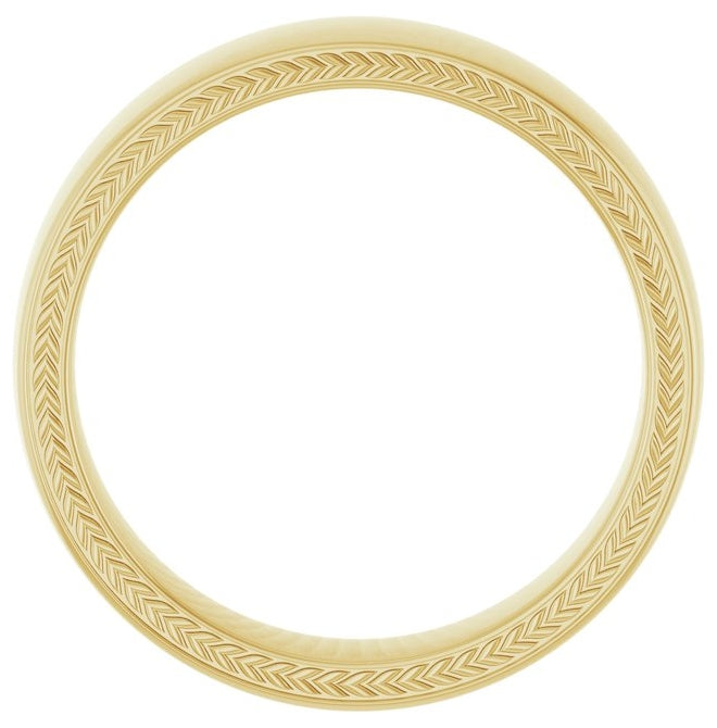 14K Yellow Gold Wheat Pattern Inlay 6 mm Comfort-Fit Half Round Band Size 10