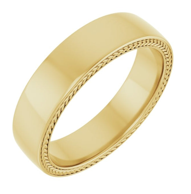 14K Yellow Gold Wheat Pattern Inlay 6 mm Comfort-Fit Half Round Band Size 10