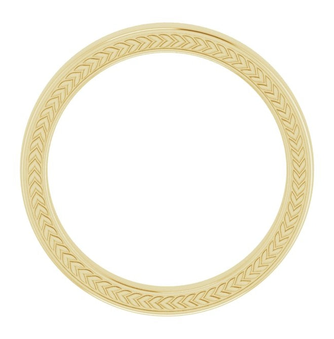 18K Yellow Gold Wheat Pattern Inlay 3 mm Comfort-Fit Half Round Band Size 9