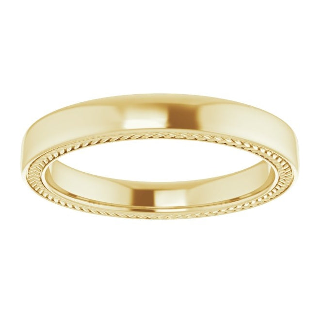 18K Yellow Gold Wheat Pattern Inlay 3 mm Comfort-Fit Half Round Band Size 9